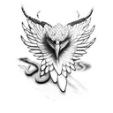 A dotwork tattoo of a majestic eagle perched on a rock, with a snake slithering through the branches of a tree tattoo design idea