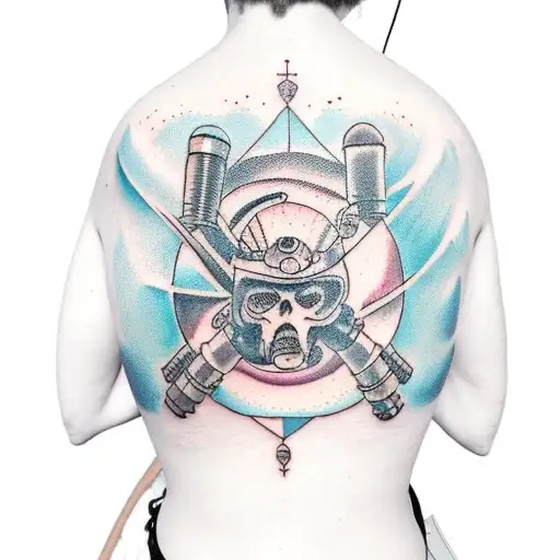 sci fi funny back piece tattoo design idea
