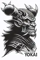 Yokai Demon samurai face tattoo design idea