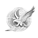 Combine the Corinthians FC (brazil team) logo with an eagle in a dynamic pose tattoo design idea