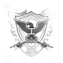 Combine the Corinthians FC (brazil team) logo with an eagle in a dynamic pose tattoo design idea