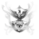 Combine the Corinthians FC (brazil team) logo with an eagle in a dynamic pose tattoo design idea