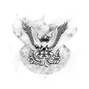 Combine the Corinthians FC (brazil team) logo with an eagle in a dynamic pose tattoo design idea