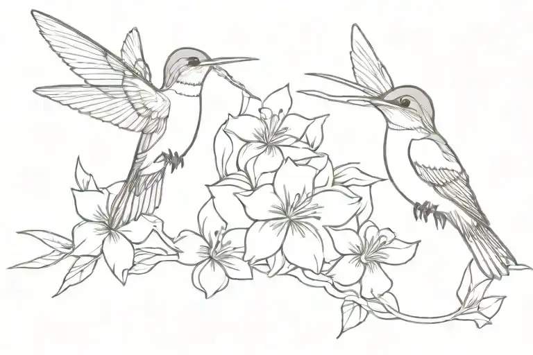 hummingbirds with bouquet of flowers   tattoo design idea