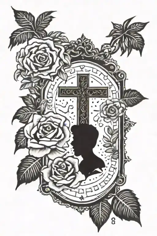 Mother's name, Yailyn Gonzalez, rose petals, MMVII, 305 with palm trees,, cross necklace, resilient monkey, 'one love'." tattoo design idea