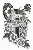 Mother's name, Yailyn Gonzalez, rose petals, MMVII, 305 with palm trees,, cross necklace, resilient monkey, 'one love'." tattoo design idea