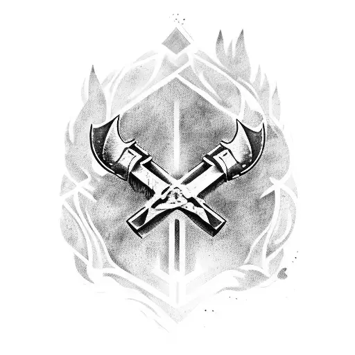 the axe from god of war Ragnarok but with ellie's tattoo style from the last of us part 2 tattoo design idea