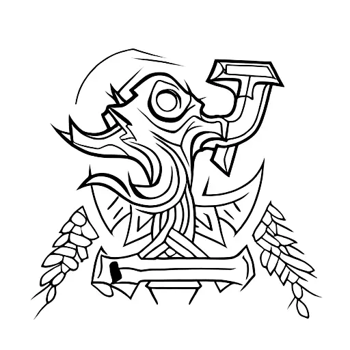 the axe from god of war Ragnarok but with ellie's tattoo style from the last of us part 2 tattoo design idea