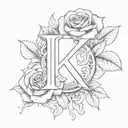 The letter K and a rose tattoo design idea