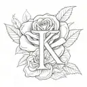 The letter K and a rose tattoo design idea
