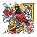 A unique design incorporating the logos of the Steelers, Braves, and Gamecocks intertwined with the letter K tattoo design idea