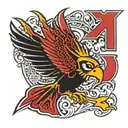 A unique design incorporating the logos of the Steelers, Braves, and Gamecocks intertwined with the letter K tattoo design idea