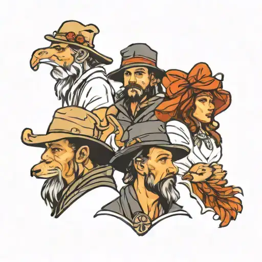 four people in shepherd hats tattoo design idea
