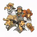 four people in shepherd hats tattoo design idea