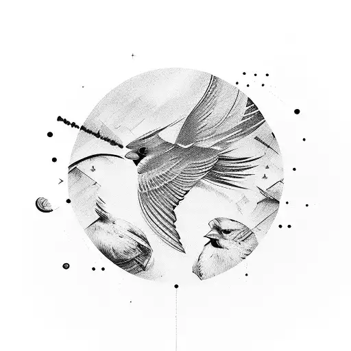 Around its cardinal points, the winds of thought swirl unpredictably, guiding birds in their capricious flight. tattoo design idea
