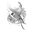 Around its cardinal points, the winds of thought swirl unpredictably, guiding birds in their capricious flight. tattoo design idea