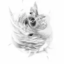 Around its cardinal points, the winds of thought swirl unpredictably, guiding birds in their capricious flight. tattoo design idea