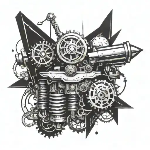 A mechanical engineer-themed tattoo incorporating elements of Aurora Borealis tattoo design idea