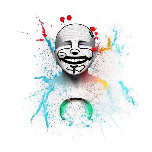 smiley face puting off a bloody face mask tattoo design idea