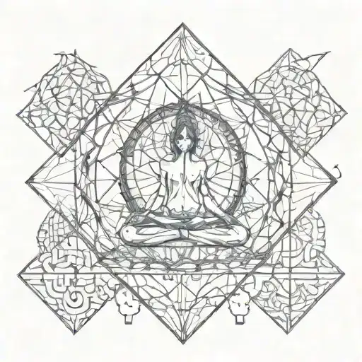 trunk mingled with yoga pose and elvish sentence around it tattoo design idea