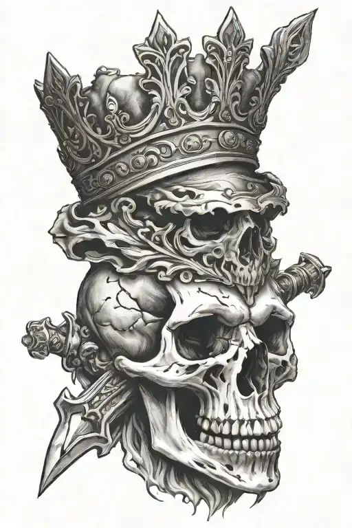 Bear skull with crown and fire sword tattoo tattoo design idea