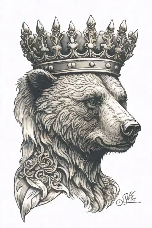 Bear head with crown  tattoo design idea