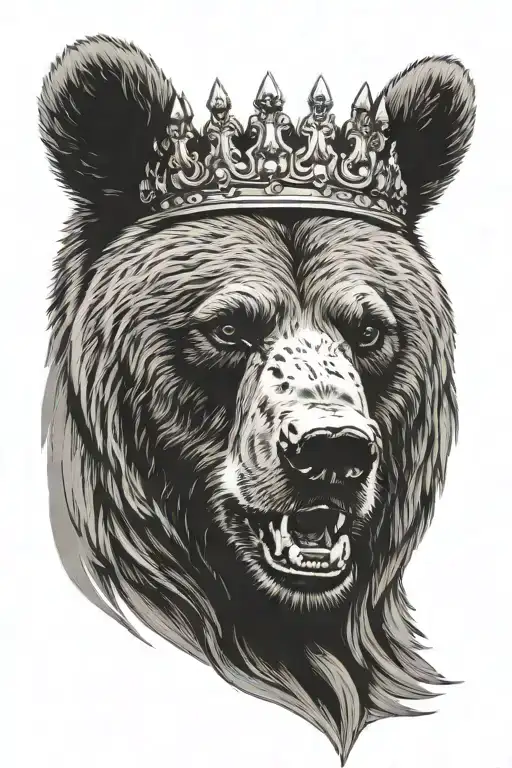 Angry Bear head with crown  tattoo design idea