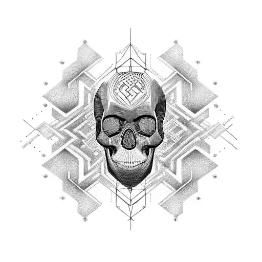 A mesmerizing blackwork tattoo of a binary code matrix forming the shape of a skull tattoo design idea