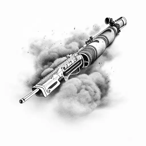A detailed rifle with smoke coming out of the barrel tattoo design idea