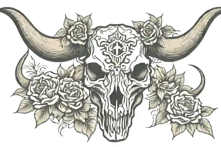 western bull skull tattoo design idea