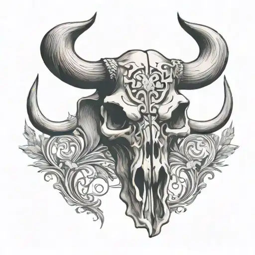 western bull skull tattoo design idea