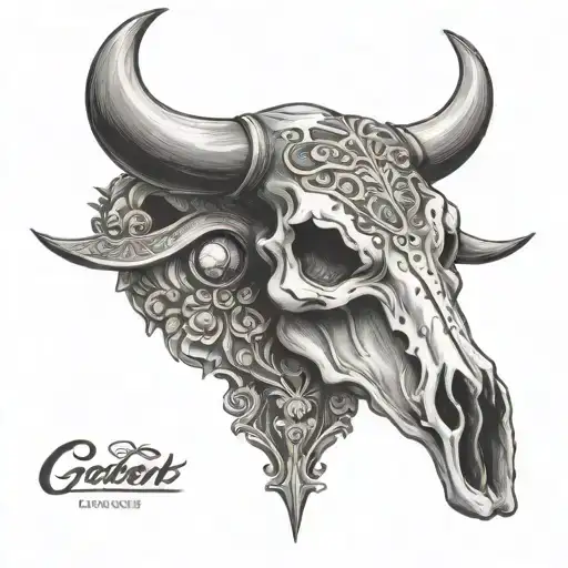 western bull skull tattoo design idea