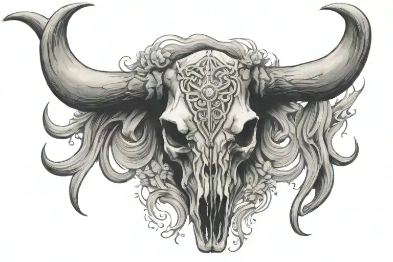 western bull skull tattoo design idea
