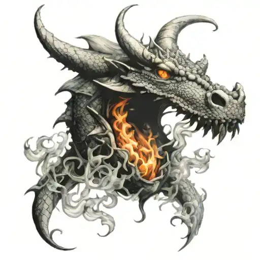 Dragon face with smoke in fire tattoo design idea
