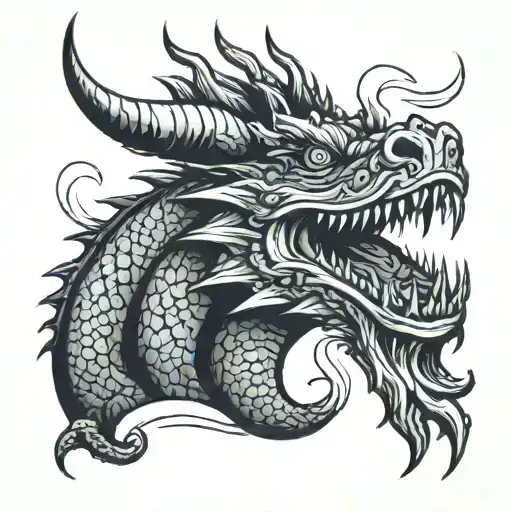 Dragon face with smoke in fire tattoo design idea