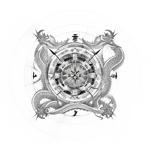 JAPANESE DRAGON surrounding the Norse compass tattoo tattoo design idea