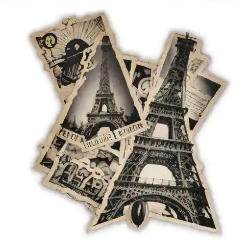 two Polaroid photos—one of the Eiffel Tower and one of Big Ben—with the lyrics “I had the best day with you today." tattoo design idea