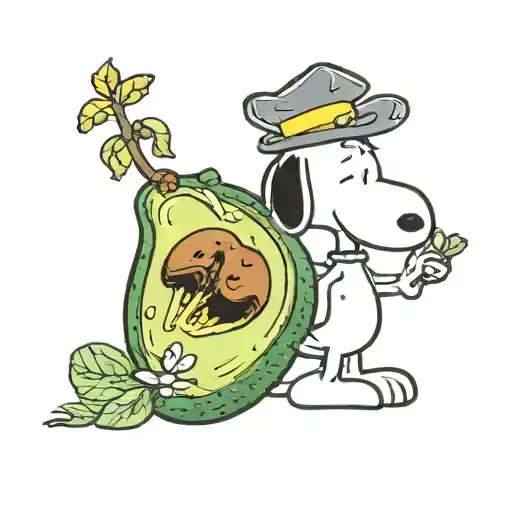 Snoopy and avocado seed  tattoo design idea