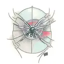 dagger through spider web knee tattoo design idea