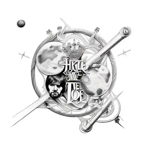 A tattoo design featuring a mashup of iconic album covers from The Beatles, U2, Queen, and The Rolling Stones tattoo design idea