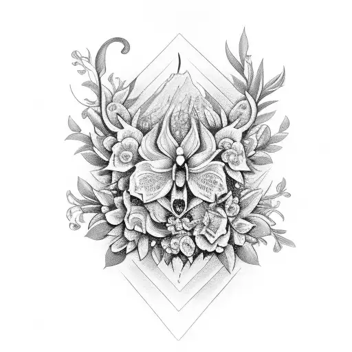 delicate floral gothic chest peices tattoo design idea