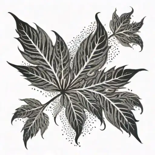 An abstract design of swirling smoke forming into the shape of a cannabis leaf tattoo design idea