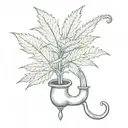 A surrealistic interpretation of a cannabis plant growing out of a vintage smoking pipe tattoo design idea