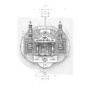 Architectural blueprint of a bar building with business symbols incorporated, representing your occupations and interests tattoo design idea