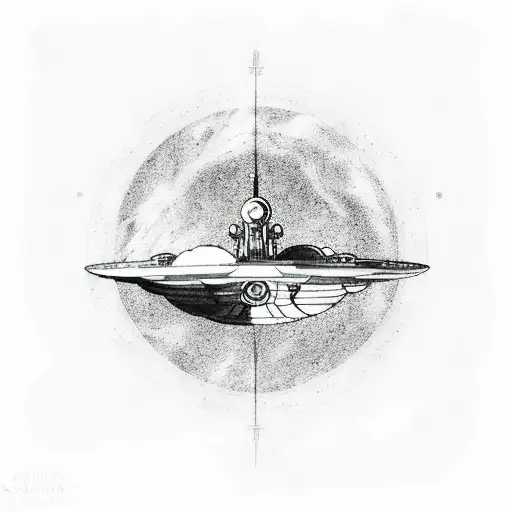 A minimalist sketch style tattoo of the USS Enterprise flying through a galaxy filled with stars tattoo design idea