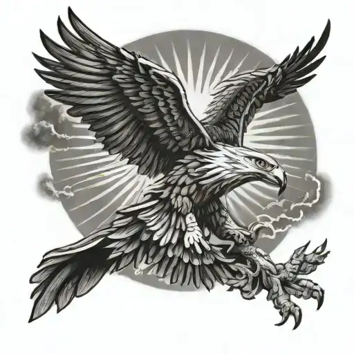 mexican eagle and filipino sun rays in the background tattoo design idea