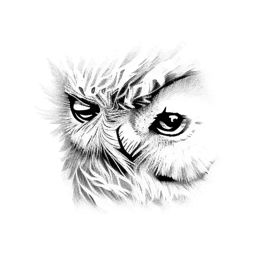 a lion eye, owl eye, and human eye sleeve tattoo design idea