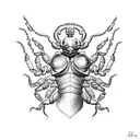 scorpion with heart and theater masks on the right chest area tattoo design idea