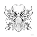 scorpion with heart and theater masks on the right chest area tattoo design idea