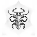 scorpion with heart and theater masks on the right chest area tattoo design idea